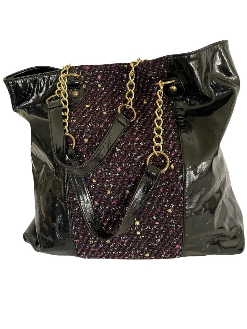 🖤 Betsey Johnson Tweed Patent Chain Tote Bag Y2K Pink Black Glam 🖤